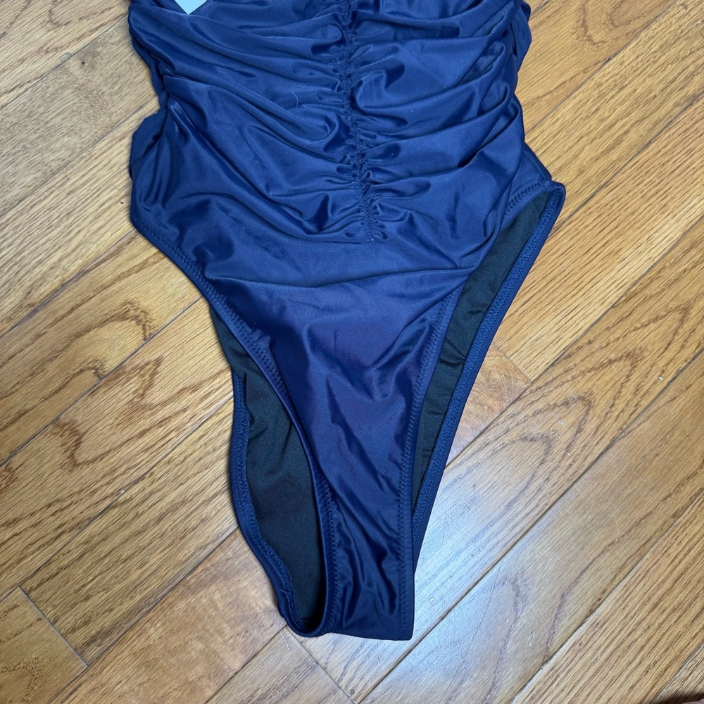 J.Crew Ruched Sweetheart One Piece Navy Blue Swimsuit Size 4 NEW - Picture 4 of 12